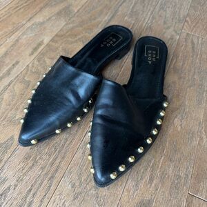 ShuShop Black Mules with Gold Studs